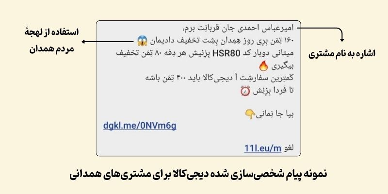 نمونه متن باشگاه مشتریان شخصی سازی شده دیجی کالا برای مشتریان همدانی