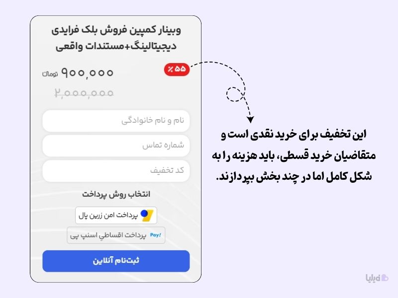 روش تخفیف پرداخت نقدی برای تشویق مشتریان به پرداخت یکجای هزینهها