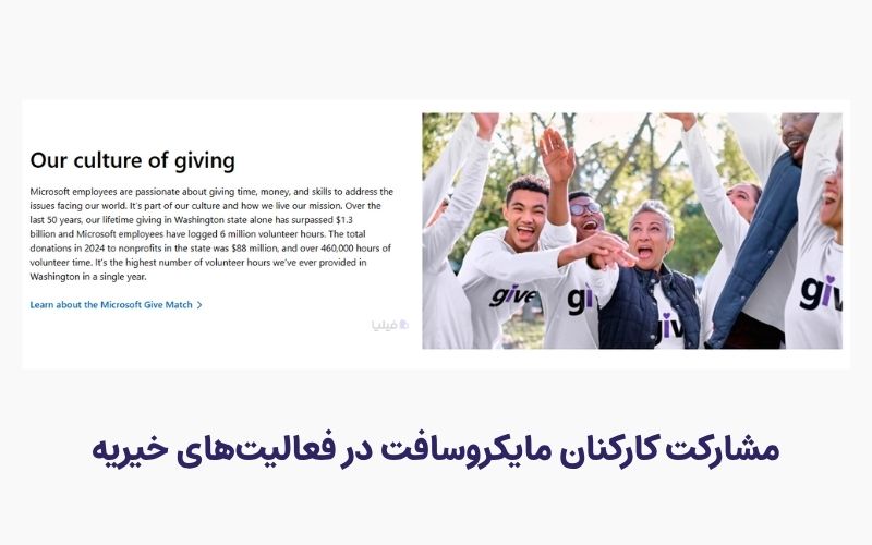 مشارکت کارکنان مایکروسافت در کارهای خیریه بخشی از فرهنگ سازمانی این شرکت است
